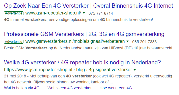 Google resultaten