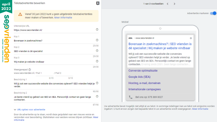 Uitgebreide tekstadvertenties verdwijnen uit Google Ads: Help! Uitgebreide tekstadvertentie Google Ads door SEO vrienden